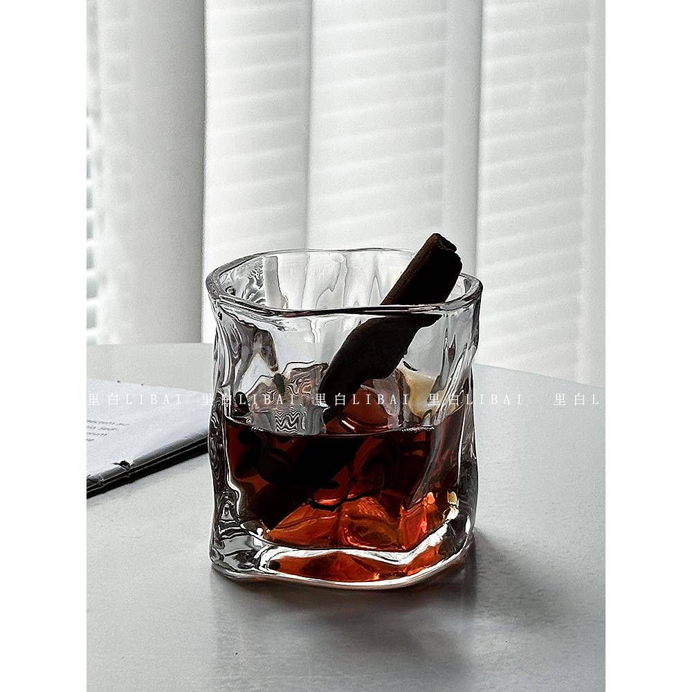 里白 威士忌扭扭玻璃杯洋酒杯烈酒杯果汁家用水杯客厅玻璃杯子