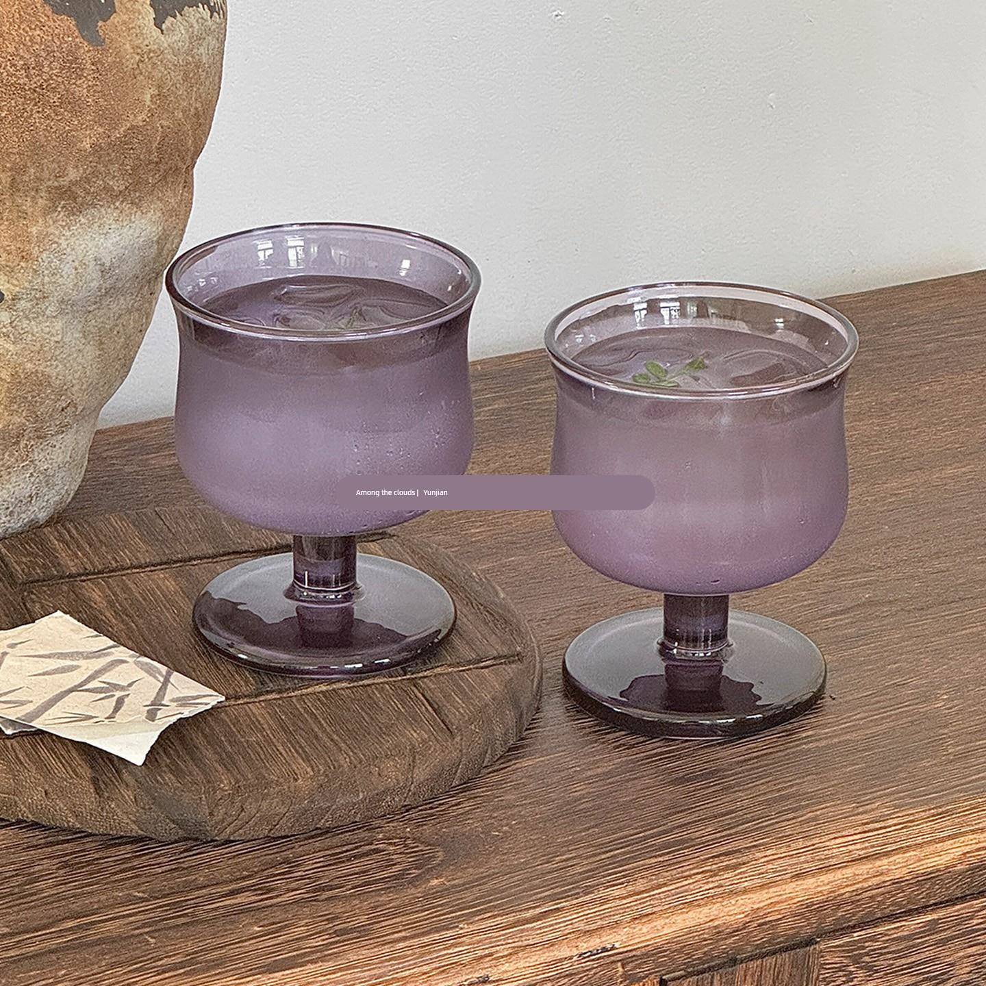 小众覆古矮脚收腰玻璃杯ins风特调饮品杯冷饮杯果汁杯鸡尾酒杯