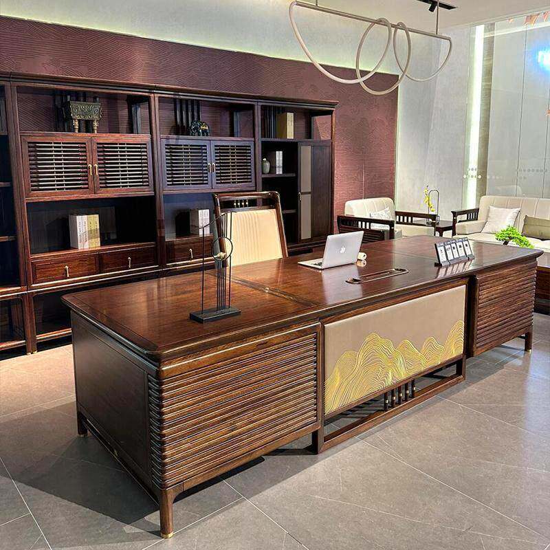新中式实木老板办公桌现代简约董事长大班台胡桃木高级感总裁桌