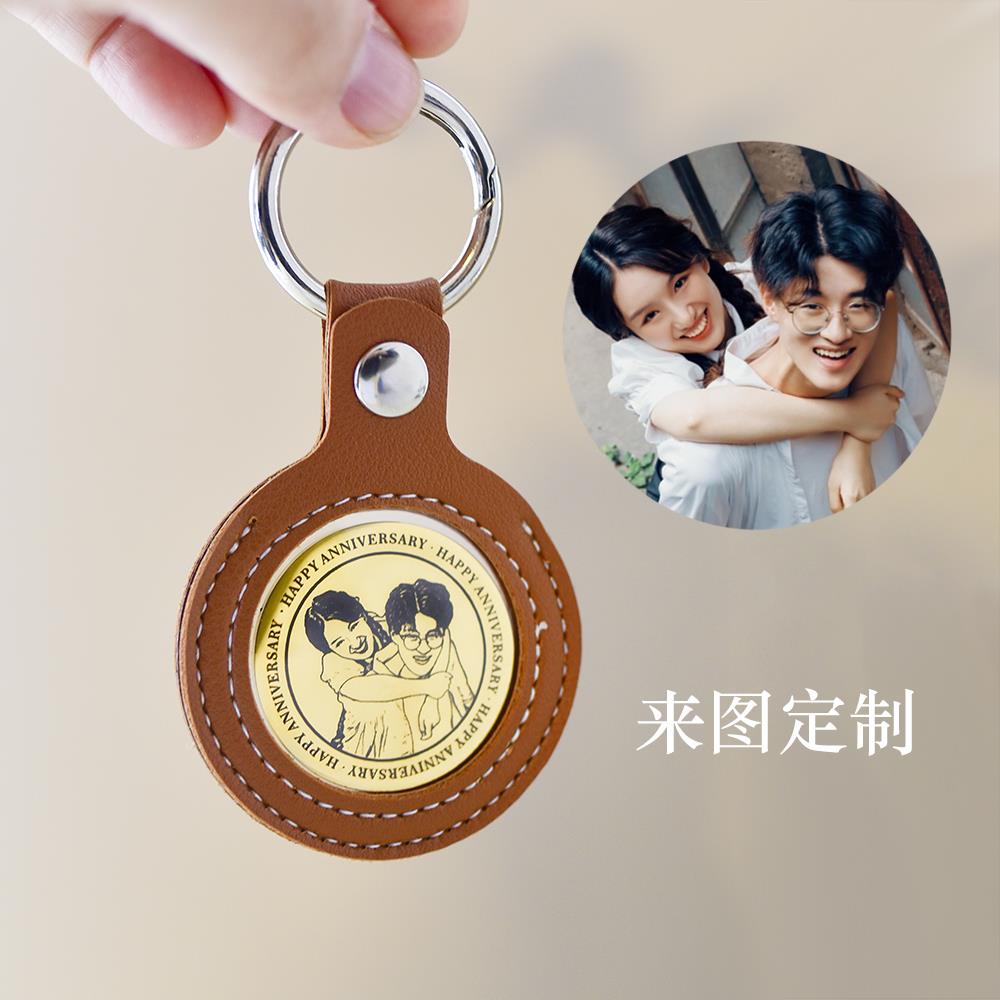 幸运币情侣肖头像照片定制钥匙扣纪念日情人节礼物手作DIY挂件