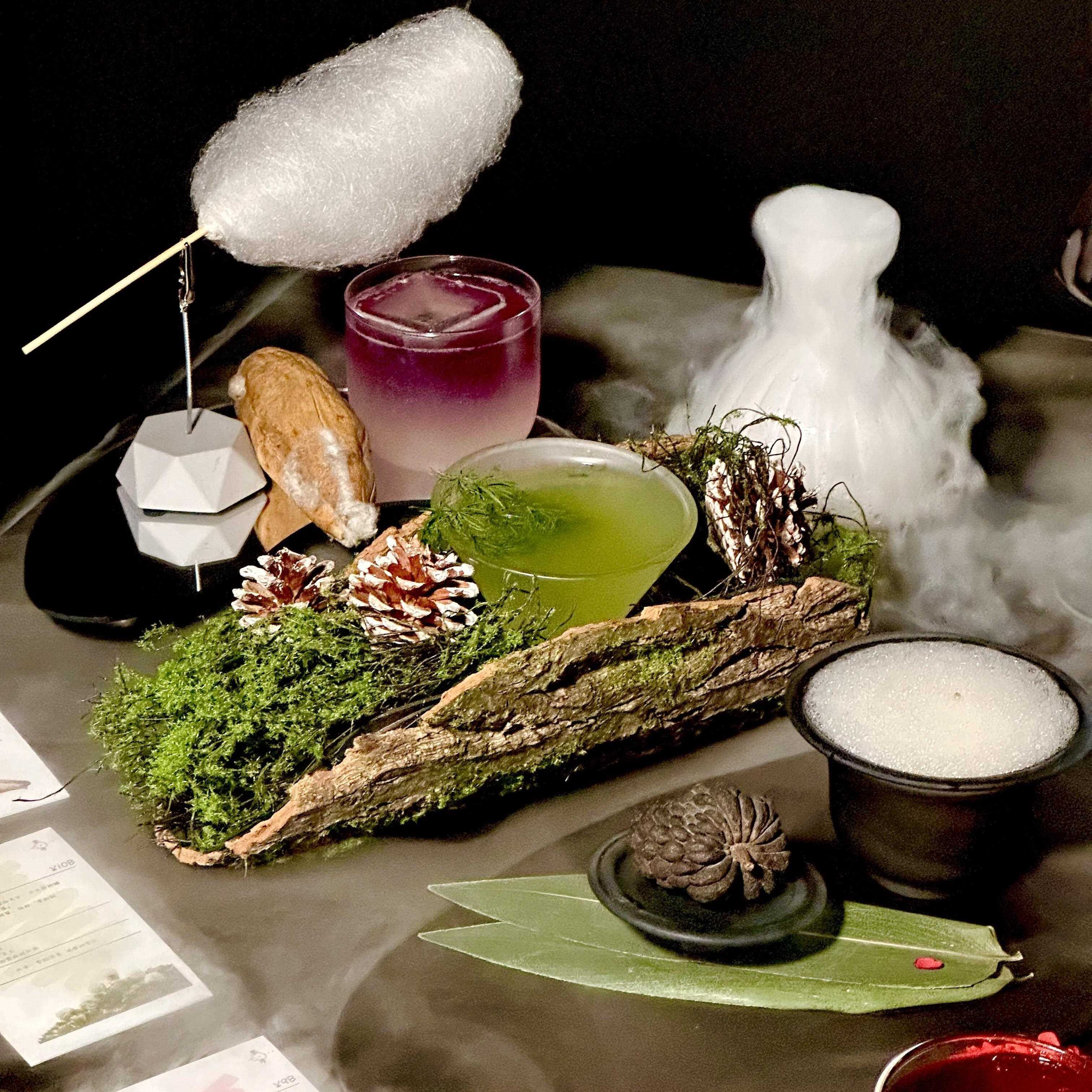 网红酒吧拍照打卡甜酒调酒创意杯托 托底座彷真树皮苔藓微景观装