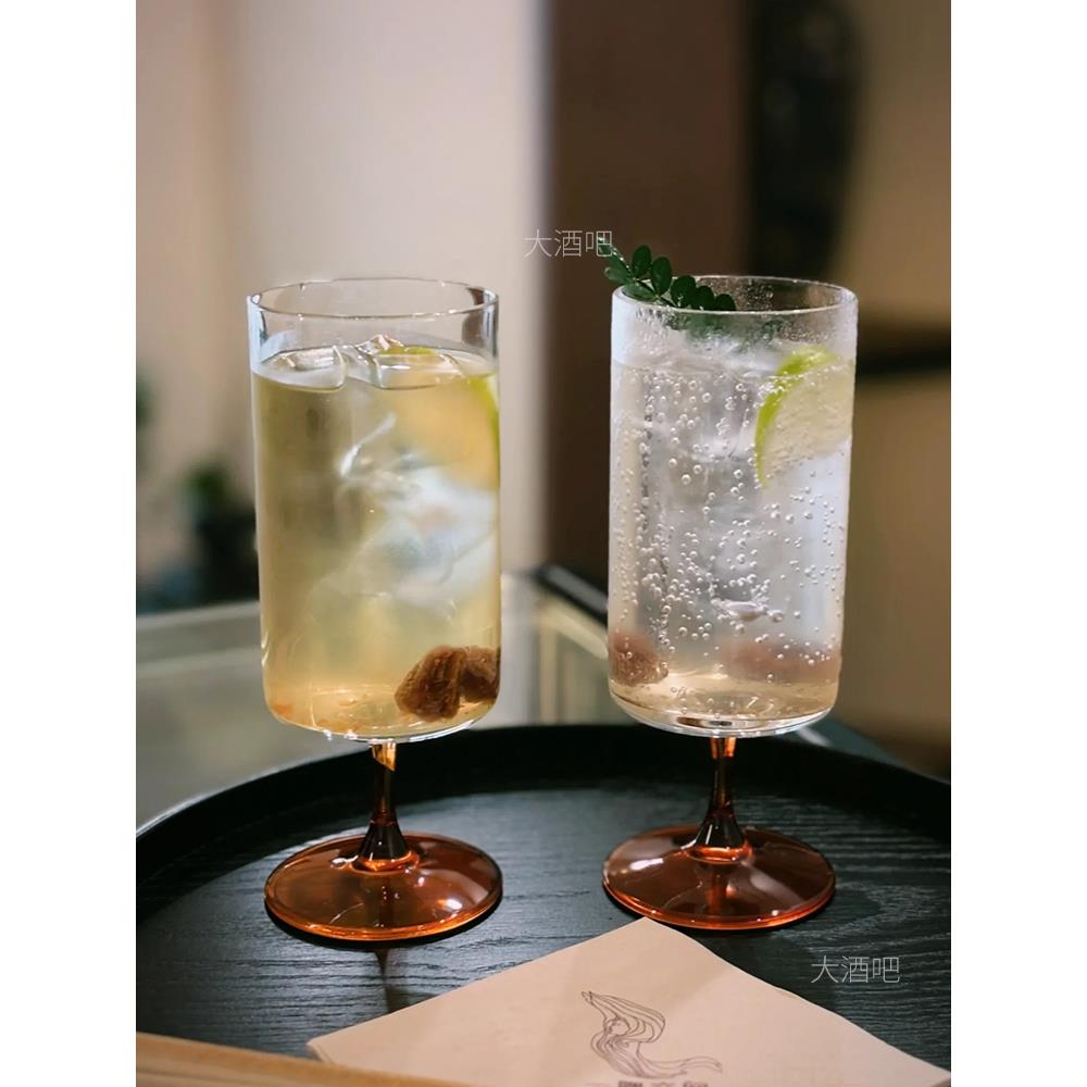 琥珀底果汁冷饮料杯鸡尾酒玻璃杯直筒奶茶饮品杯特调咖啡杯餐厅杯