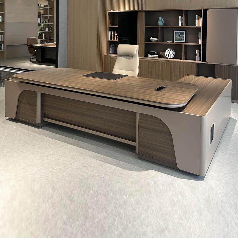 新中式实木老板桌椅组合现代简约轻奢黑胡桃木总裁桌办公桌大班台