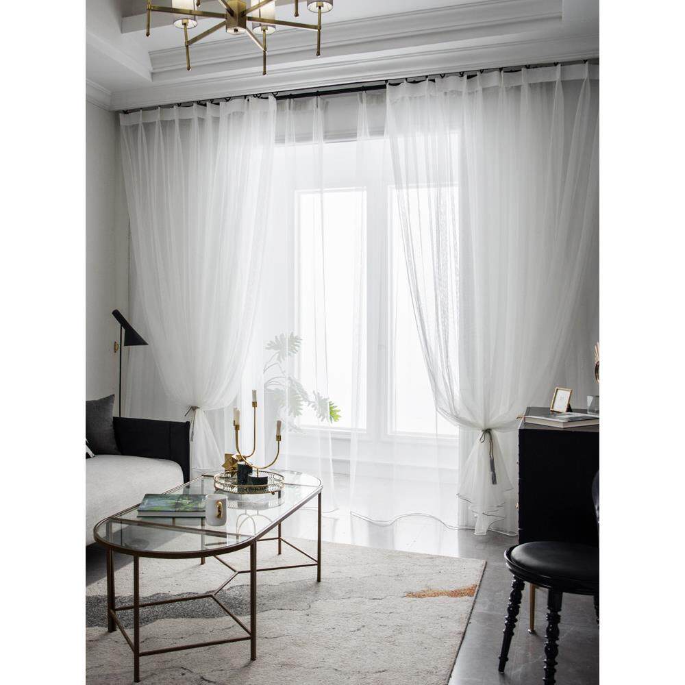 纱布窗帘白色纱布纯色纱布窗帘纱布半透明不透明成品卧室客厅阳台