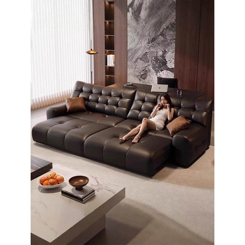 意式轻奢大黑熊真皮沙发小户型客厅2025年新款直排功能电动沙发床