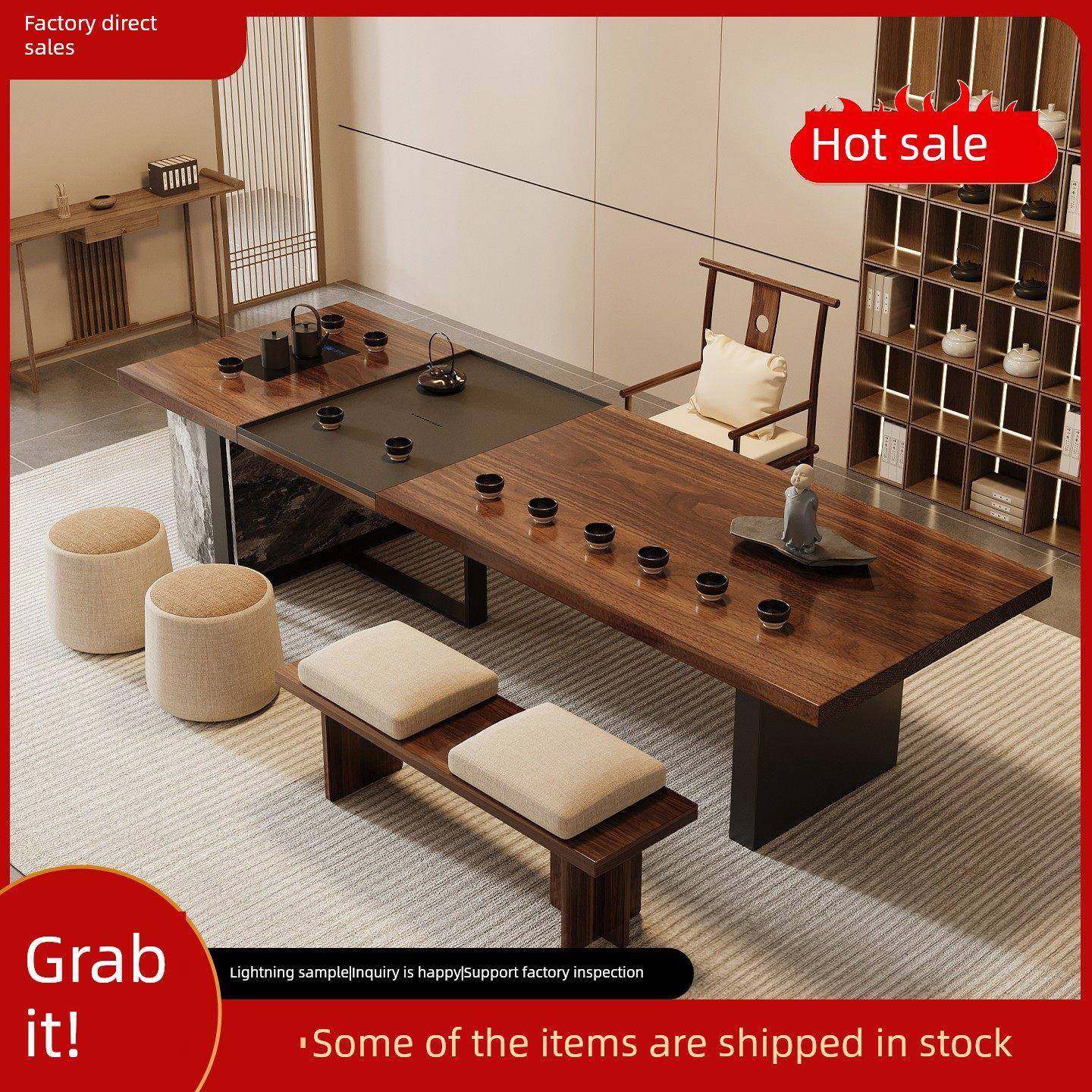 宋代美学胡桃木岛台办公茶桌椅组合新中式家用客厅泡茶台2025新款,住宅家具,家用茶台/茶桌,淘宝优惠券,粉丝福利购,淘宝优惠卷