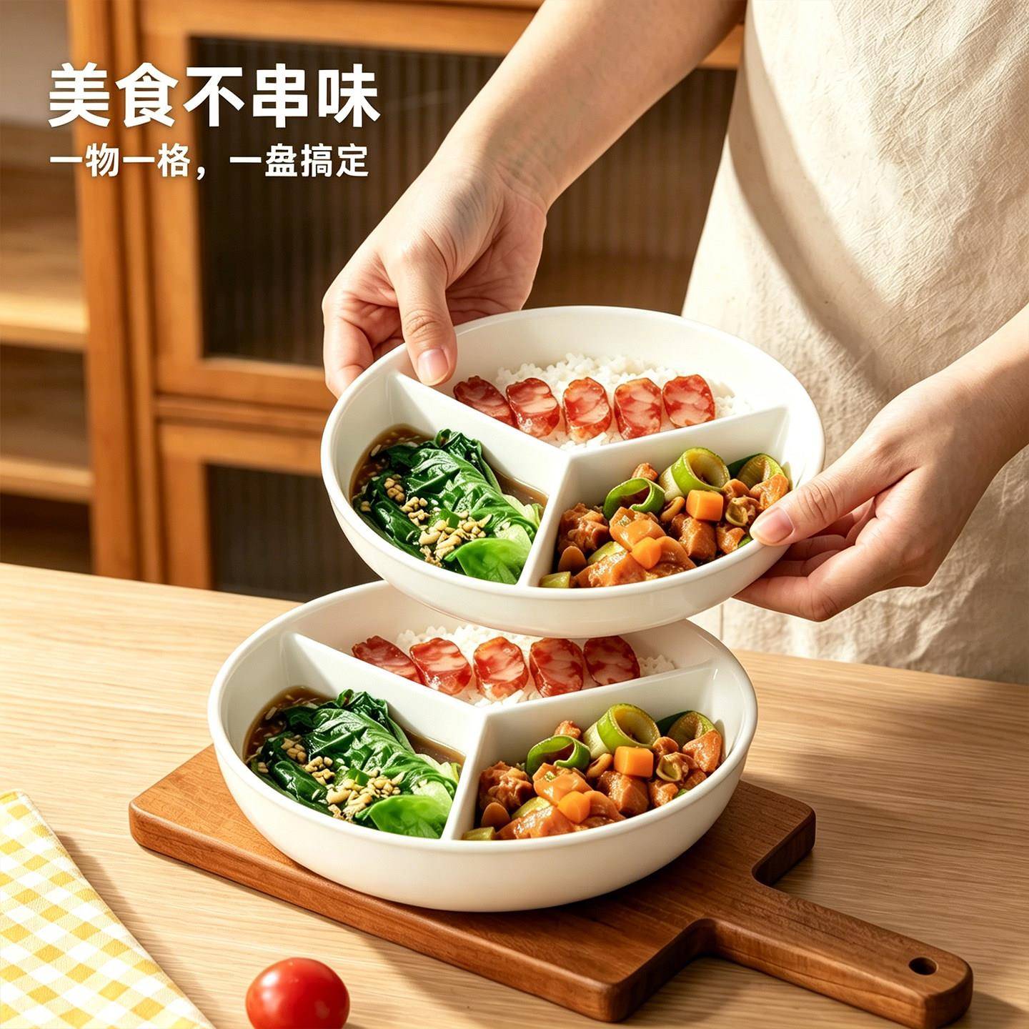 微波炉专用碗食品级分格蒸锅专用碗陶瓷三分格蒸碗圆形宝宝副食品