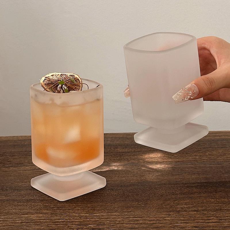 磨砂玻璃杯家用中古高颜值小众设计感威士忌杯饮品鸡尾酒杯子