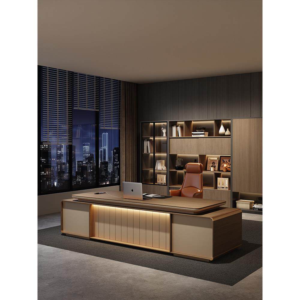 新中式小型老板桌办公桌轻奢高级感实木烤漆大班台办公室办公家具