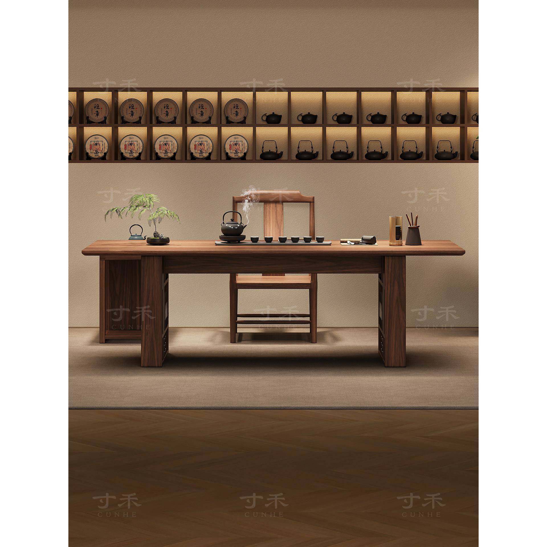 寸禾宋式美学黑胡桃木茶台新中式办公室茶桌书桌一体两用2025新款,住宅家具,家用茶台/茶桌,淘宝优惠券,粉丝福利购,淘宝优惠卷