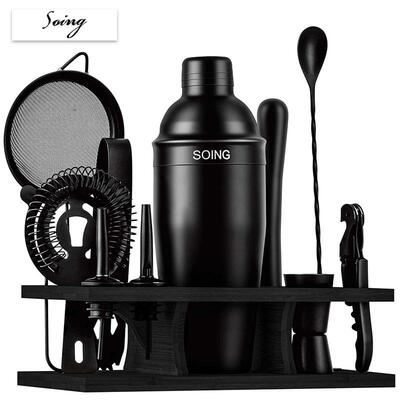 SOING调酒器套装304不锈钢雪克壶美式雪克杯带木架入门级调酒工具