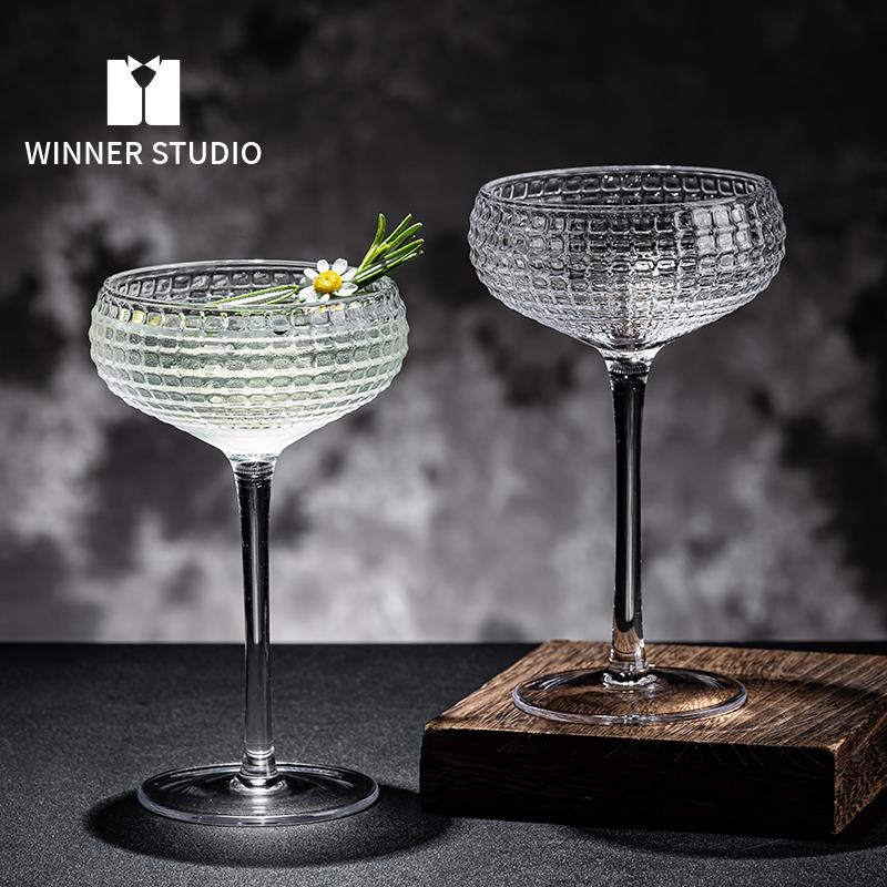 KH06方格纹蝶形杯香槟杯鸡尾酒杯微醺高脚杯玻璃杯塔杯玛格丽特杯