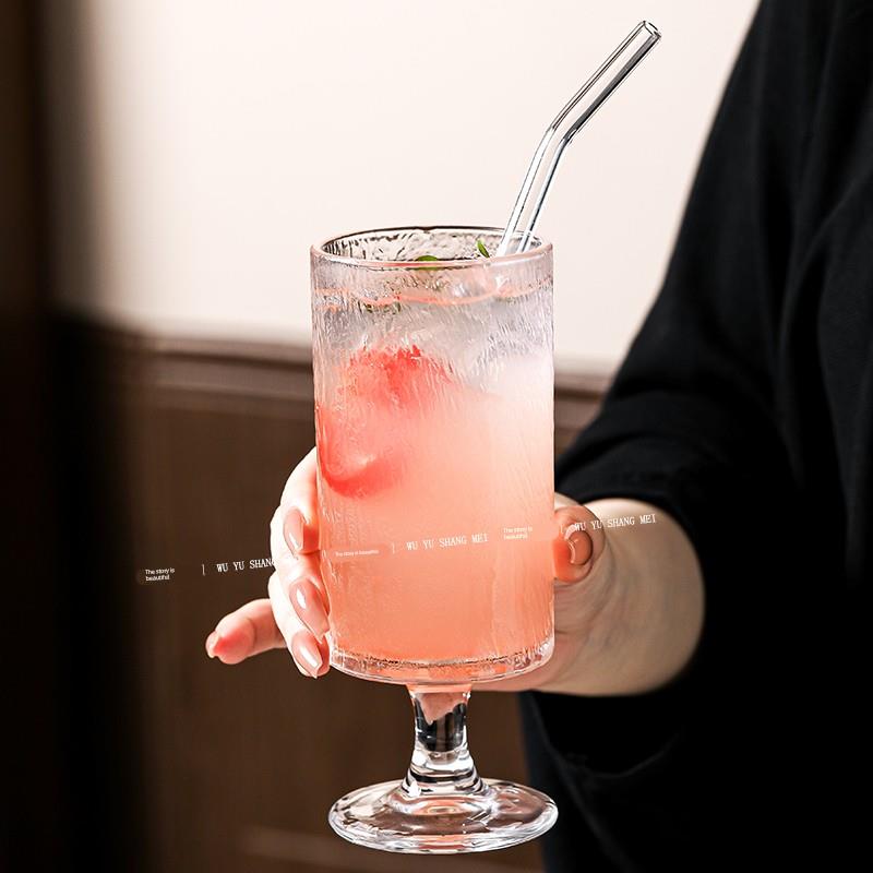 ins网红高脚玻璃直筒果汁杯子鸡尾酒杯冷饮料饮品杯气泡水杯创意