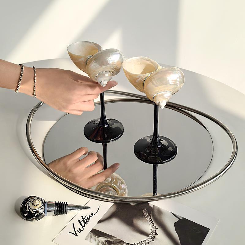 态生活ins风高颜值天然海螺贝壳高脚杯创意红酒杯子精致居家摆件