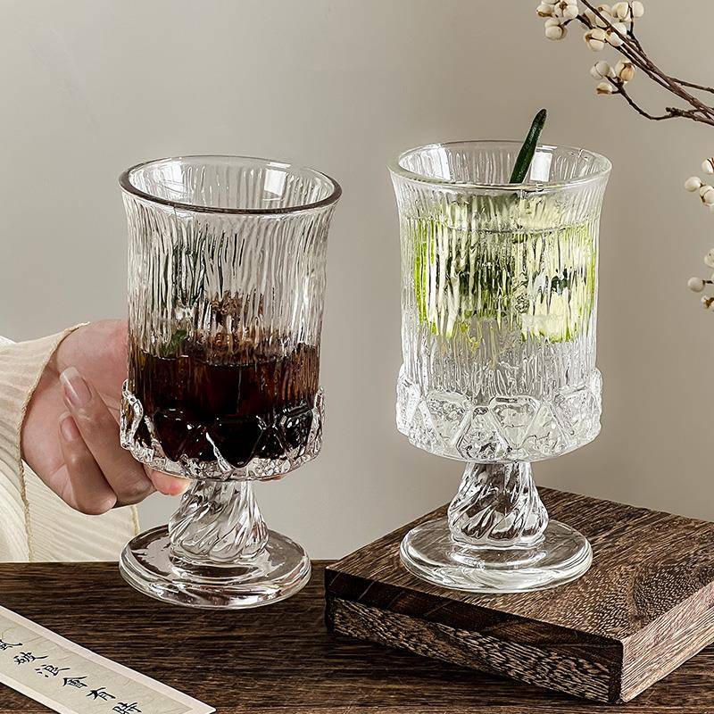 法式宫廷风高脚杯小众设计红酒玻璃杯浮雕冷饮杯威士忌酒杯果汁杯