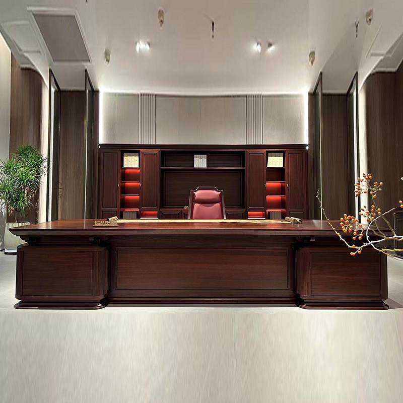 新中式实木总裁办公桌轻奢高级感老板桌北美黑胡桃木董事长大班台