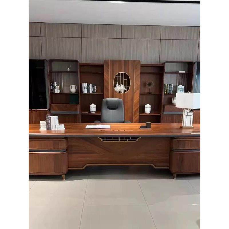 新中式实木老板桌办公桌简约现代北美黑胡桃木董事长大班台家具