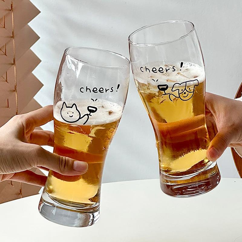 2025新款原创小猫啤酒杯大容量玻璃杯子家用精酿扎啤杯果汁水杯