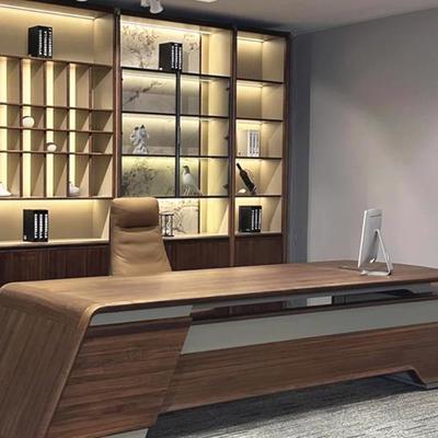 新中式北美黑胡桃木办公桌老板桌简约现代实木大班台总裁桌椅组合