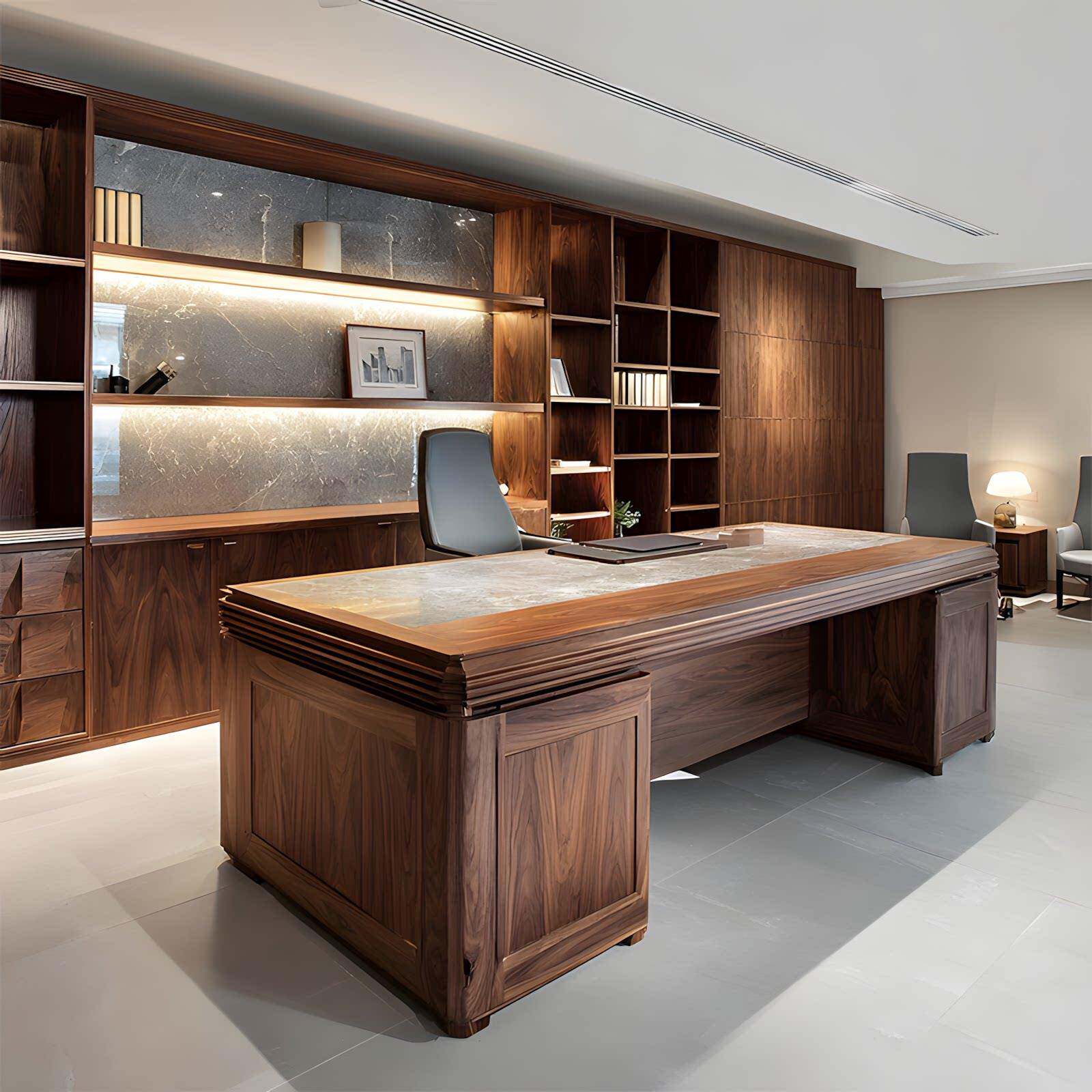 新中式实木老板办公桌新款高级感办公室董事长大班台北美黑胡桃木