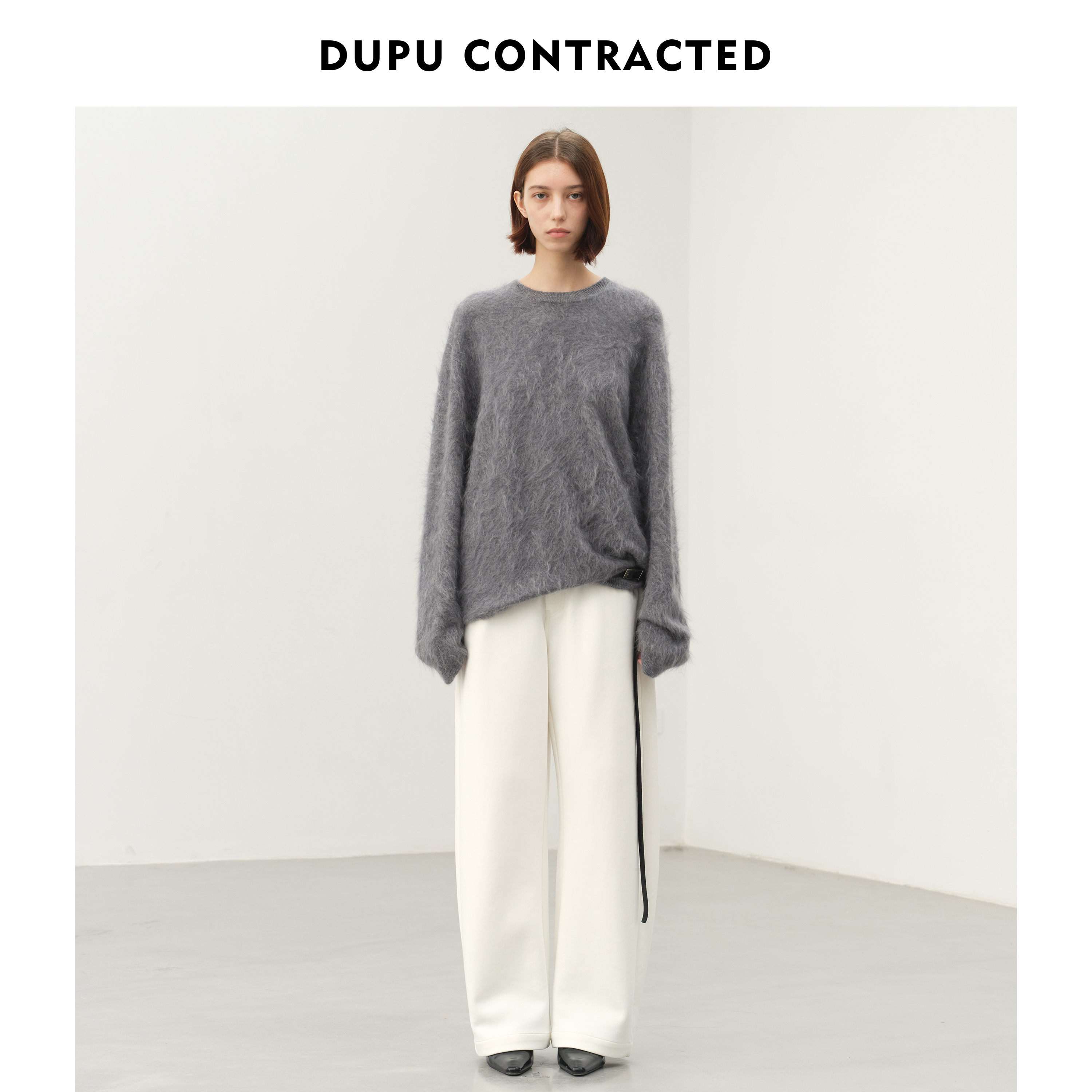 DUPU杜朴 全羊绒纱线极简纯色毛衣 山羊绒拉绒丰盈蓬松圆领毛衫