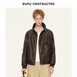 DUPU杜朴 金属丝皮料肌理立领羽绒服 复古机能风90白鹅绒填充