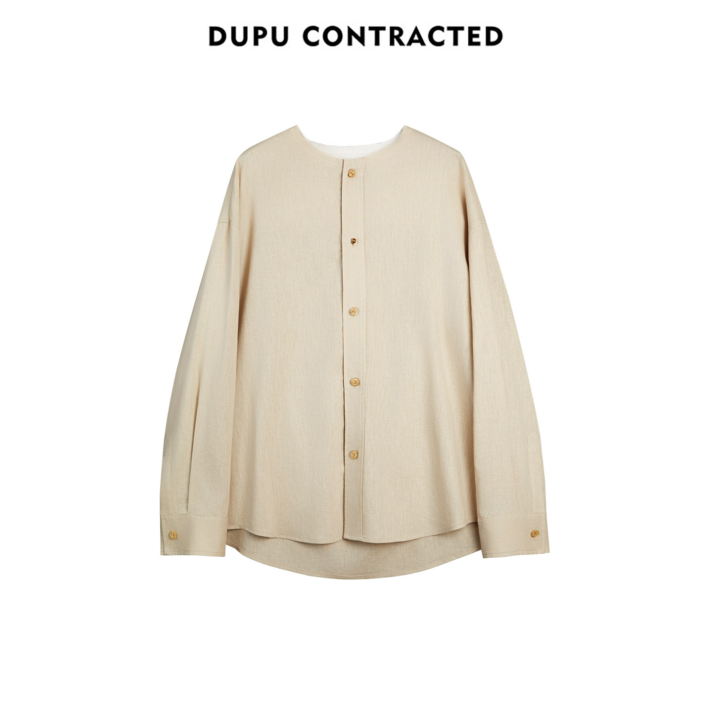 DUPU 亚麻混纺无领毛边休闲长袖衬衫 老钱风松弛感宽松衬衫