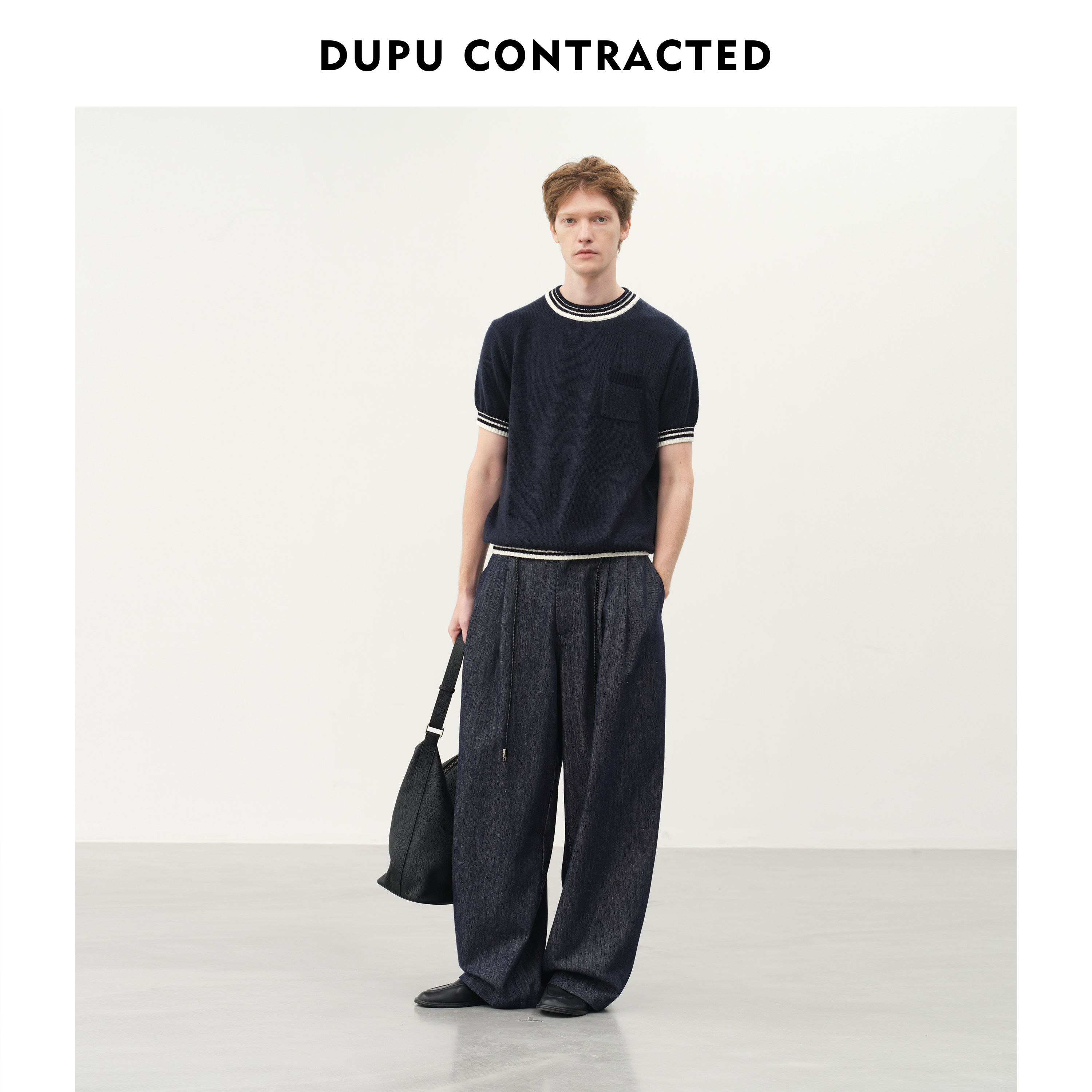 DUPU杜朴 精纺羊毛撞色纱线针织短袖 秋冬经典男女同款针织内搭