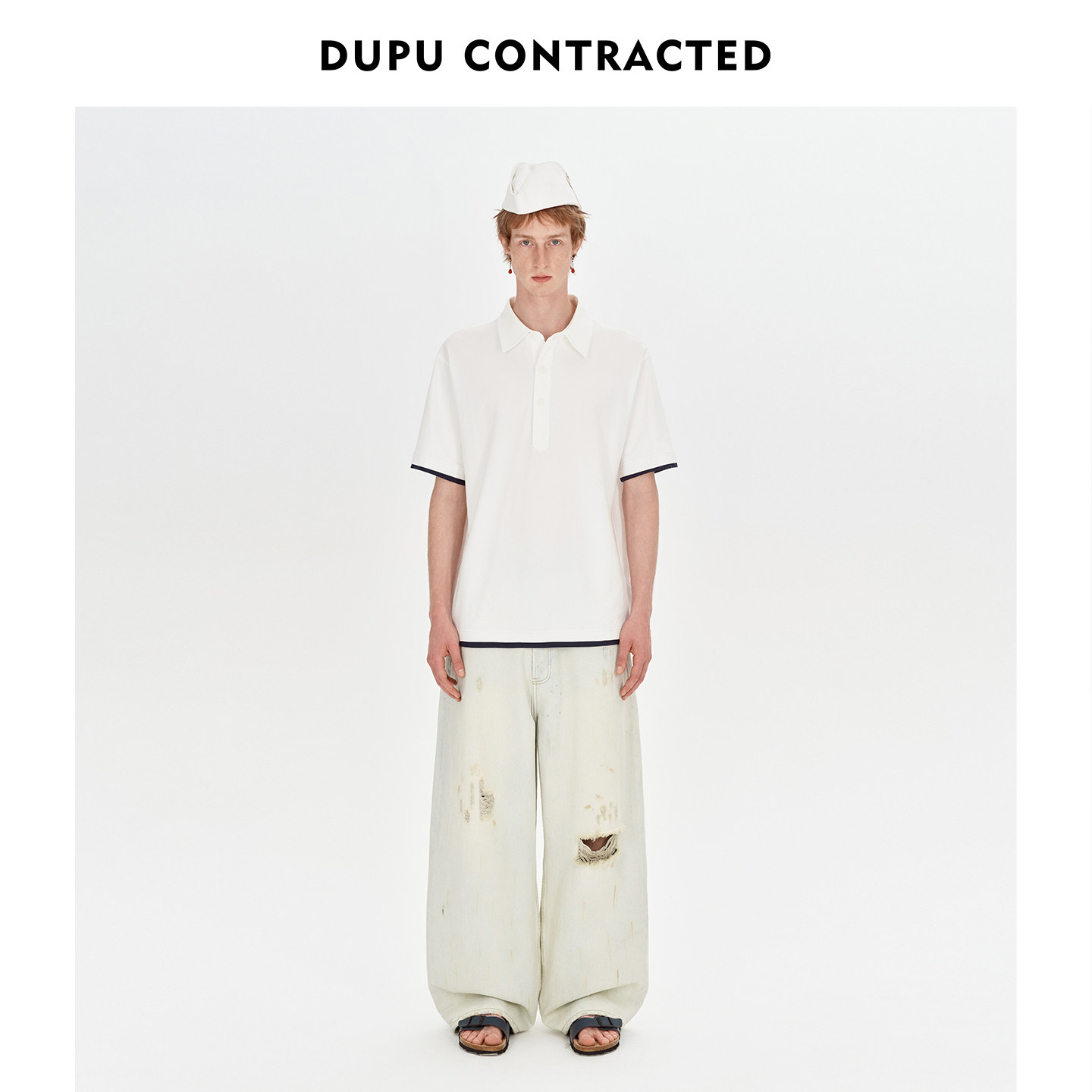 DUPU 简约立体剪裁纯色假两件POLO衬衫短袖 - 实物图