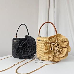 山茶花水桶包钩针编织手工DIY材料包配件 木子柯柯手作坊 非成品