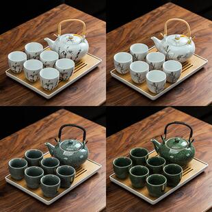 日式 陶瓷提梁壶家用大号过滤泡茶壶功夫茶具整套简约茶杯套装 耐热