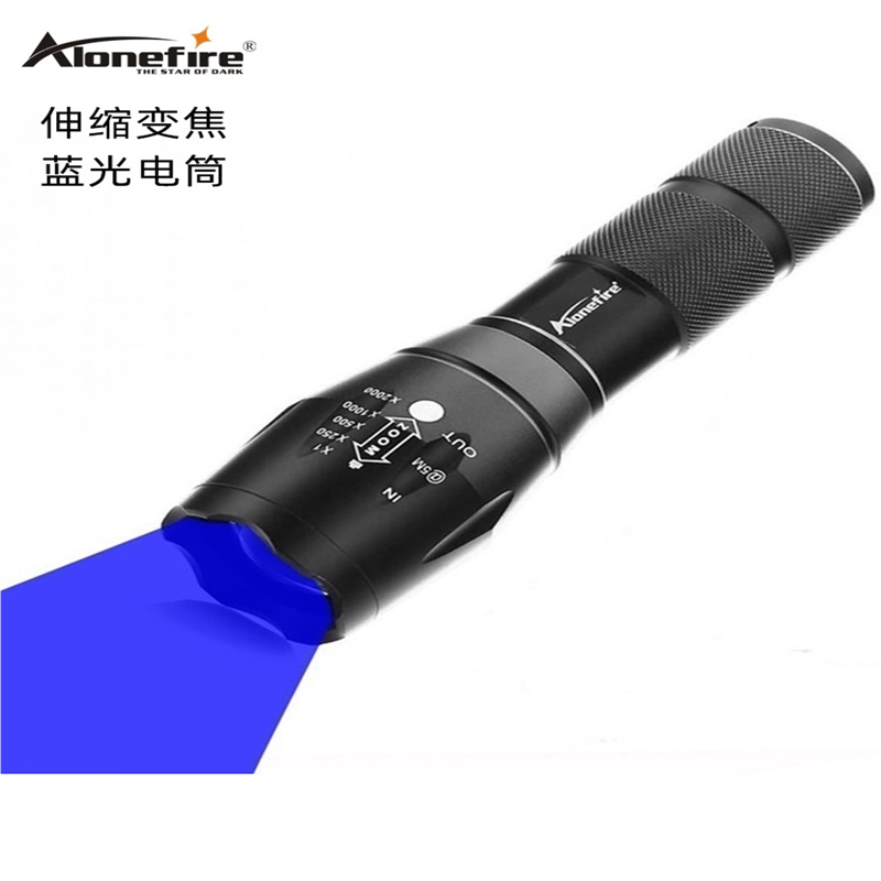 蓝光手电筒伸缩变焦蓝光强光迷你便携耐用远射王防水战术手电筒