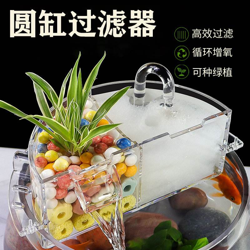 圆形鱼缸过滤器三合一增氧小型滴流盒过滤盒陶瓷鱼缸专用过滤器