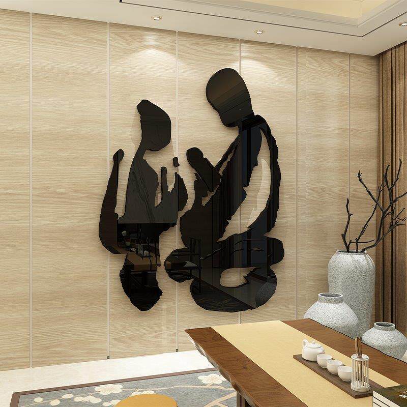 茶文化背景墙壁纸3d立体墙贴画茶室字社装饰茶叶店氛围布置高级感