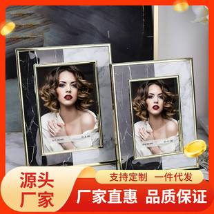 现代简约黑白大理石纹相框摆台金属框6寸7寸酒店高档家用卧室摆件