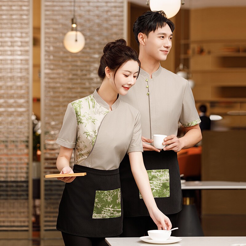 高档餐饮酒店服务员工作服短袖女夏季中式餐厅茶楼火锅饭店工装服