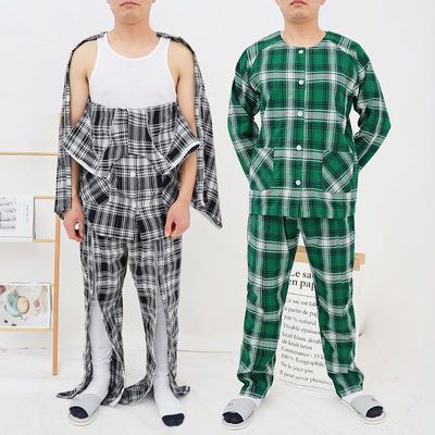 夏秋男士纯棉易穿脱护理服瘫痪卧床老人手腿受伤骨折病人护理睡衣