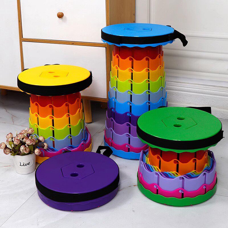 折叠塑料凳子家用圆凳伸缩凳可调节收缩小板凳便携钓鱼凳户外椅子