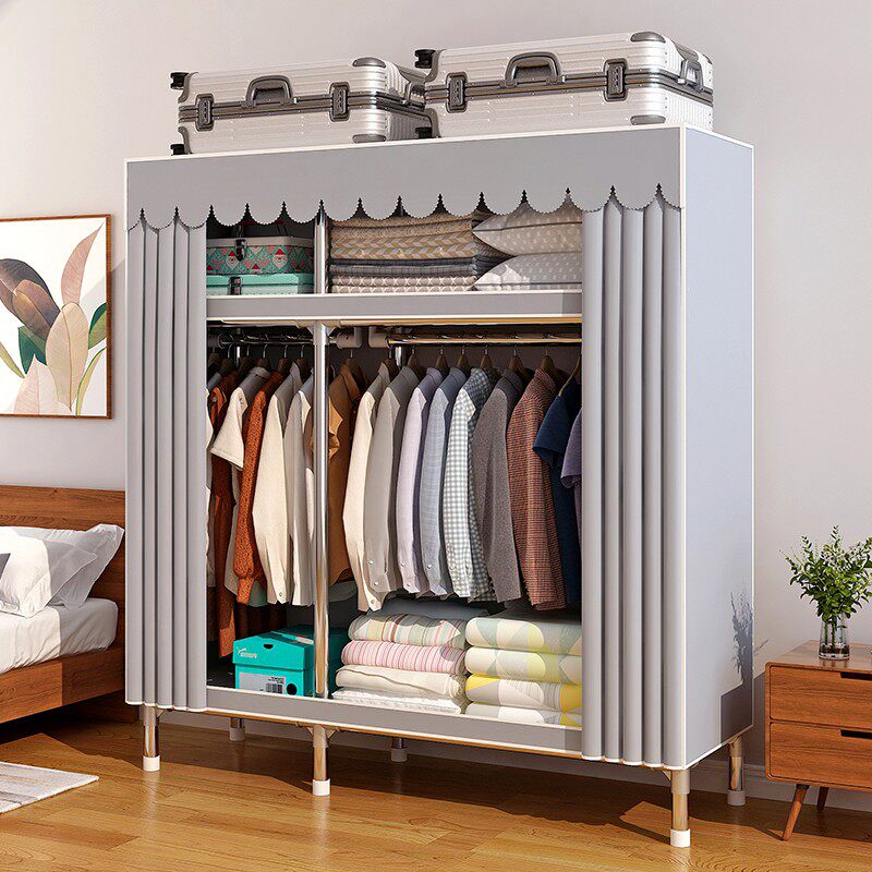 衣柜家用卧室出租房用加固加厚全钢架结实组装简易布衣柜收纳衣橱