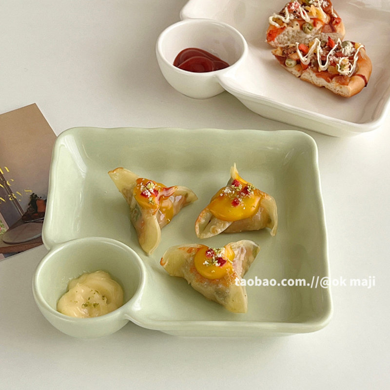饺子盘虾盘带醋碟陶瓷餐具家用菜盘分格碟子高级感饺子碗水饺