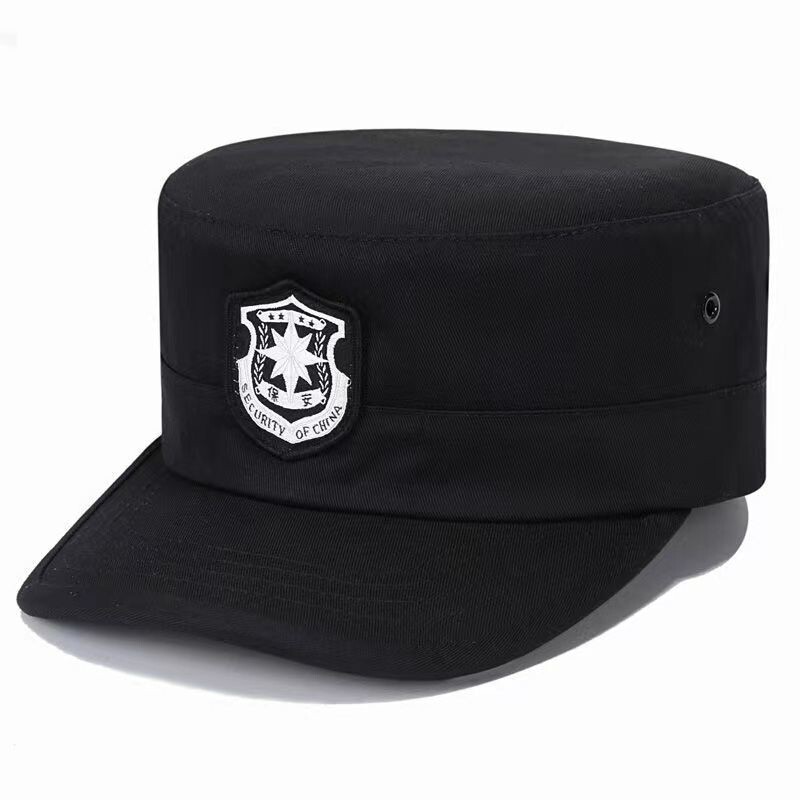 春秋冬季款黑色保安帽子布帽优质刺绣缝徽帽工作服执勤帽子便帽