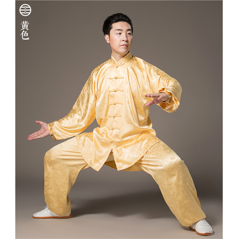 缎面绸缎龙纹太极服男女太极拳表演服装春秋夏季中老年练功陈家沟