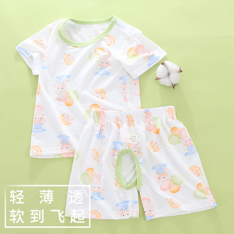 婴儿分体套装短袖短裤薄款男女宝宝冰丝莫代尔a类幼儿童衣服夏装