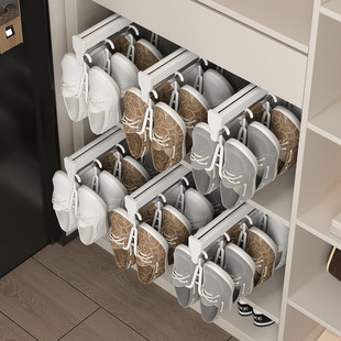 抽拉式鞋架柜内伸缩滑轨多功能鞋柜省空间换季鞋子收纳挂钩拉