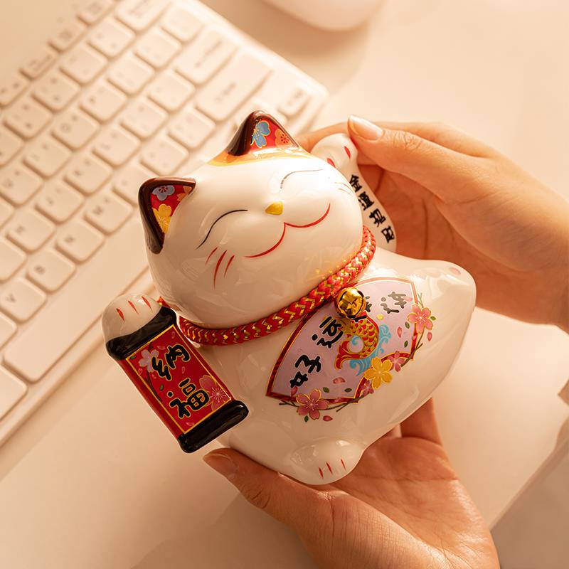 自动摇手招财猫迷你小号陶瓷摆件店铺开业送礼办公室家居摆件