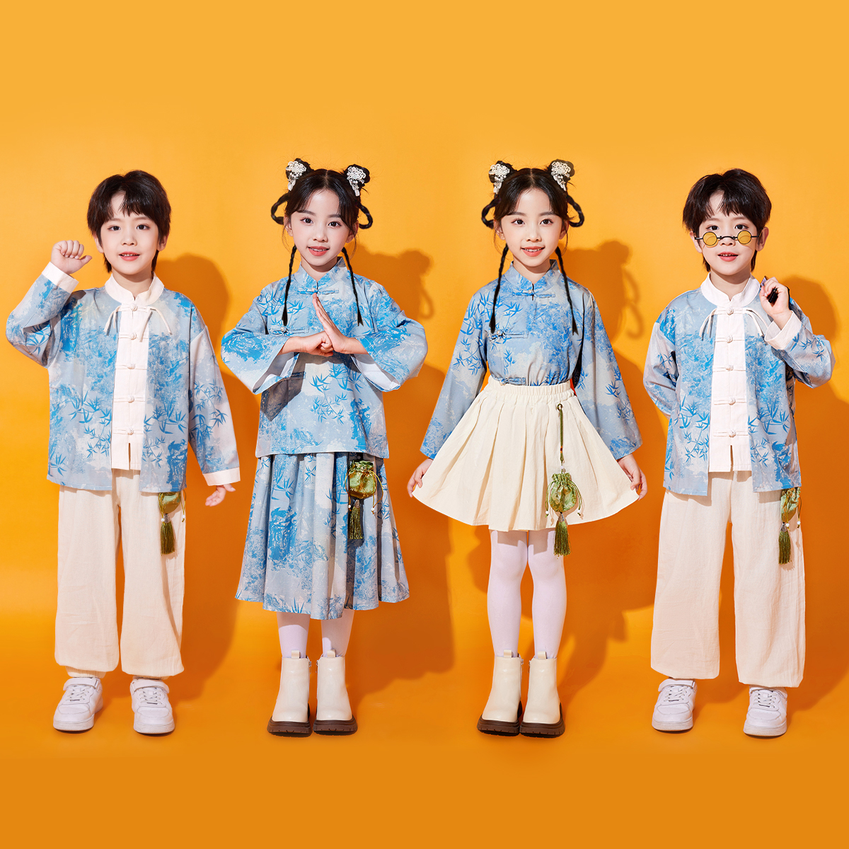 儿童演出服合唱诗歌朗诵幼儿园男女童汉服中国风小学生运动会班服
