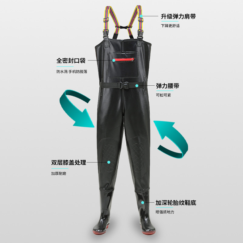 下水裤防水半身雨裤超轻赶海渔裤连体全身水衣皮叉水鞋涉水衣