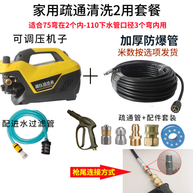 家用高压清洗疏通机通堵配水老鼠头疏通管通下水管道电动冲洗机