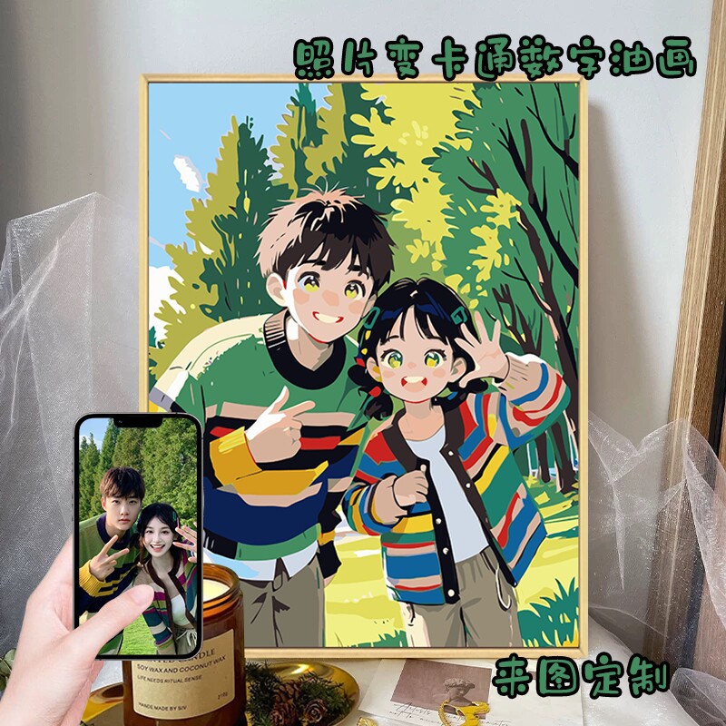照片定制卡通数字油画diy填色手工情侣男友生日礼物丙烯画装