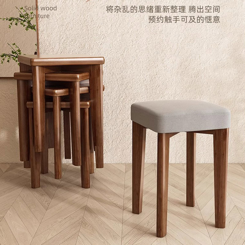 软包实木凳子久坐舒适家用方凳可叠放高凳备用板凳快餐店用餐椅